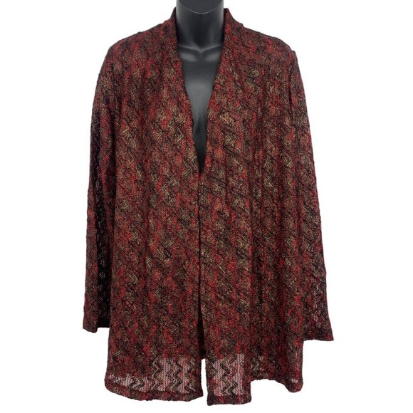 Susan Graver Womens Open Front Cardigan Jacket Medium Zigzag Red Black NWT New - Picture 1 of 8